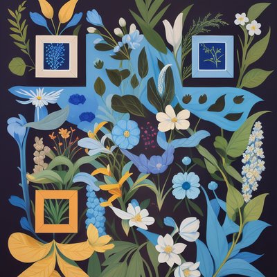 Blue Botanical Gouache QR Code Art