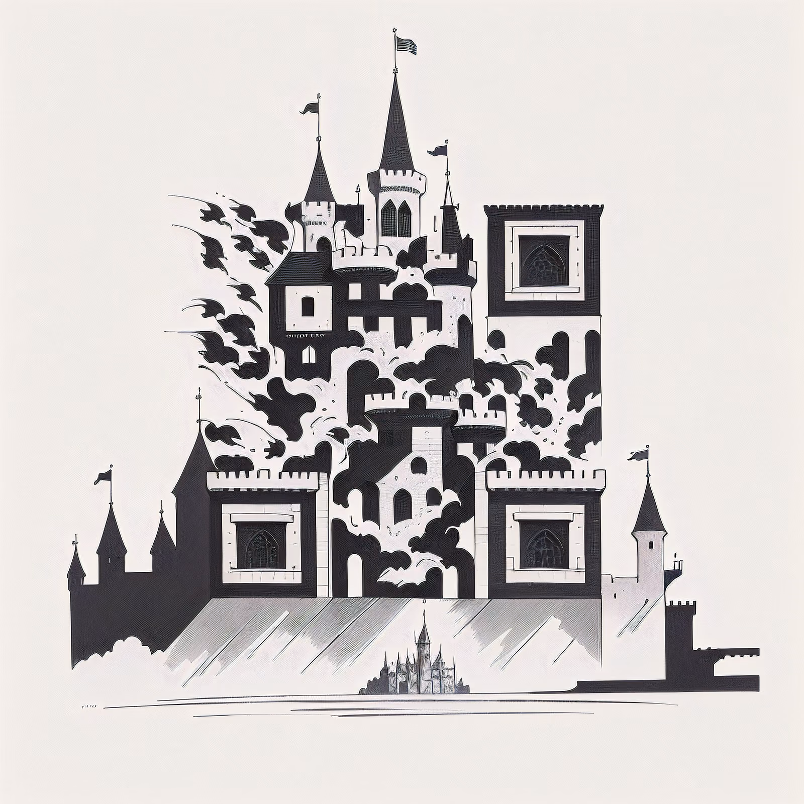 Medieval Castle Ink Tattoo QR Code Art — image 1