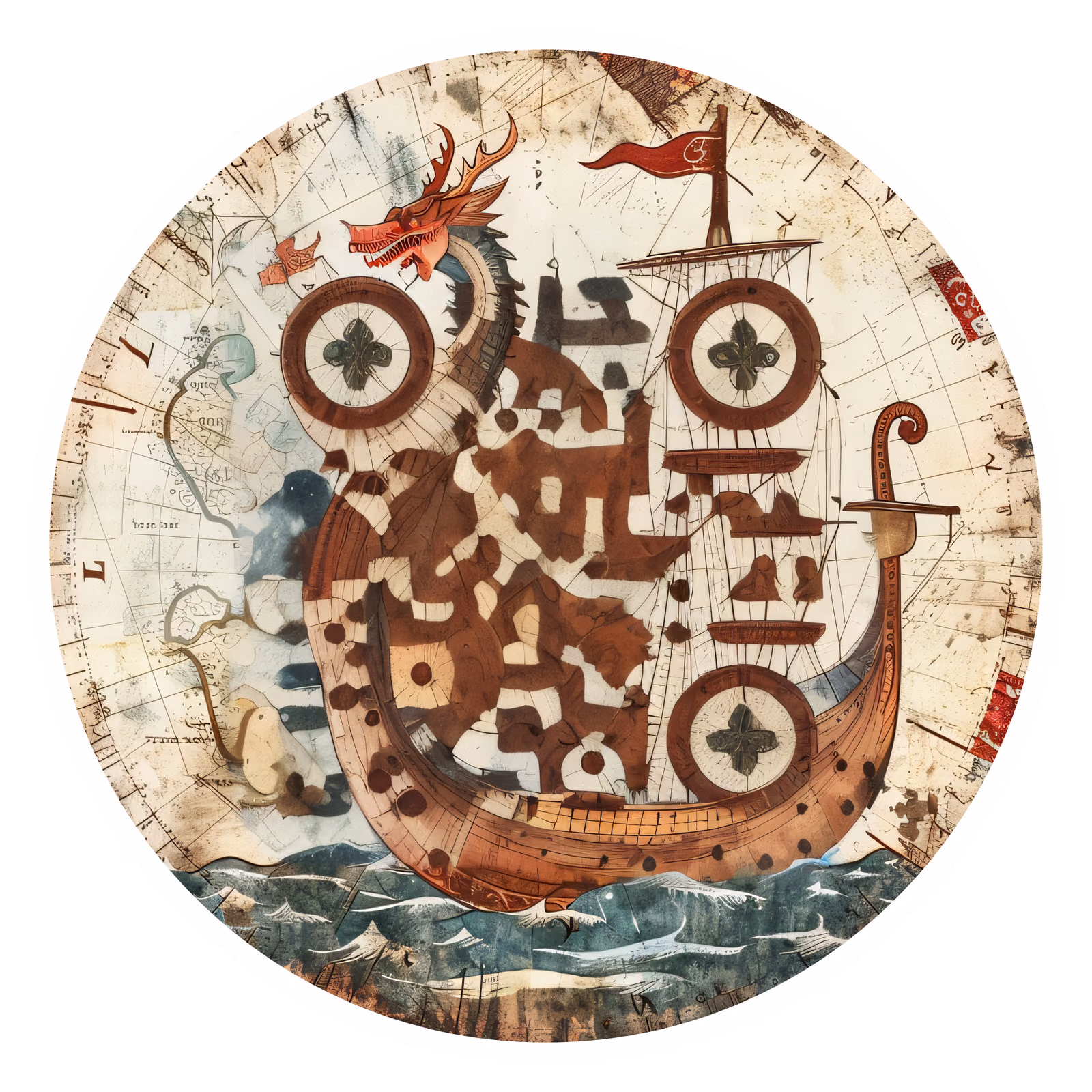 维京长船龙首船头拼贴二维码艺术,适用于贴纸 — 图片 1