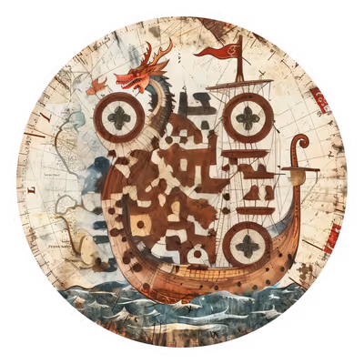 维京长船龙首船头拼贴二维码艺术,适用于贴纸 — 图片 1