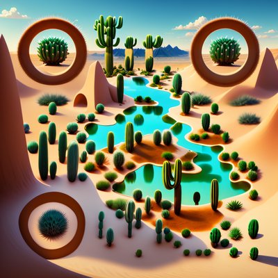 Desert Oasis Cactus 3D QR Code Art