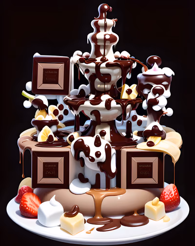 Chocolate Fountain Dessert 3D Cartoon QR Code for Restaurant Menus — image 1