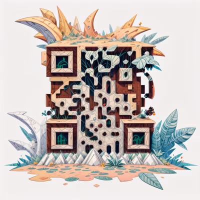 Заросшие руины в джунглях: QR-код в стиле игрового арта для постеров — изображение 1