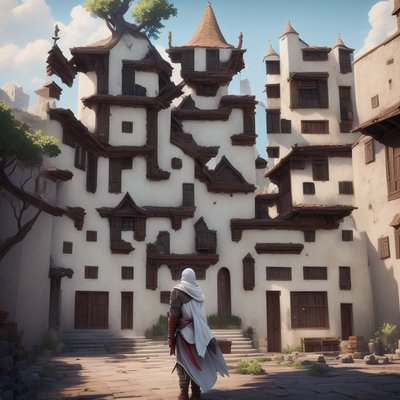 Hooded Assassin Village Game Art QR Code for Posters