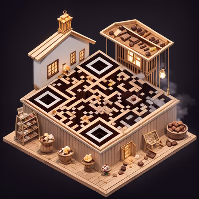 Isometric Chocolate Shop Diorama QR Code for Packaging — image 1