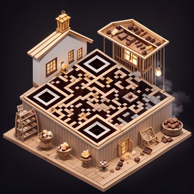 Isometric Chocolate Shop Diorama QR Code for Packaging