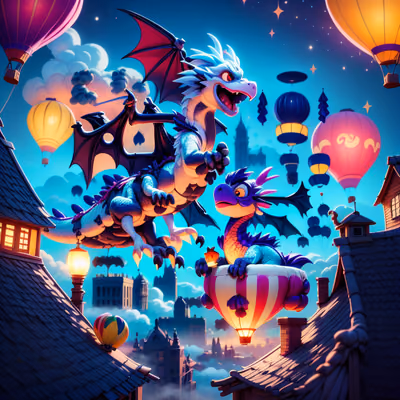气球天空中的飞龙 3D二维码艺术 — 图片 1