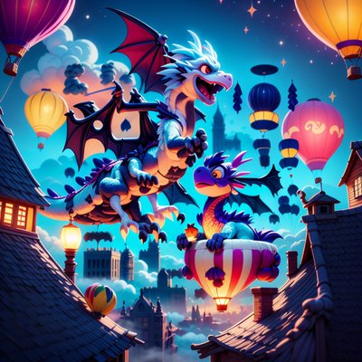 Драконы над небом с шарами, 3D QR-код для постеров
