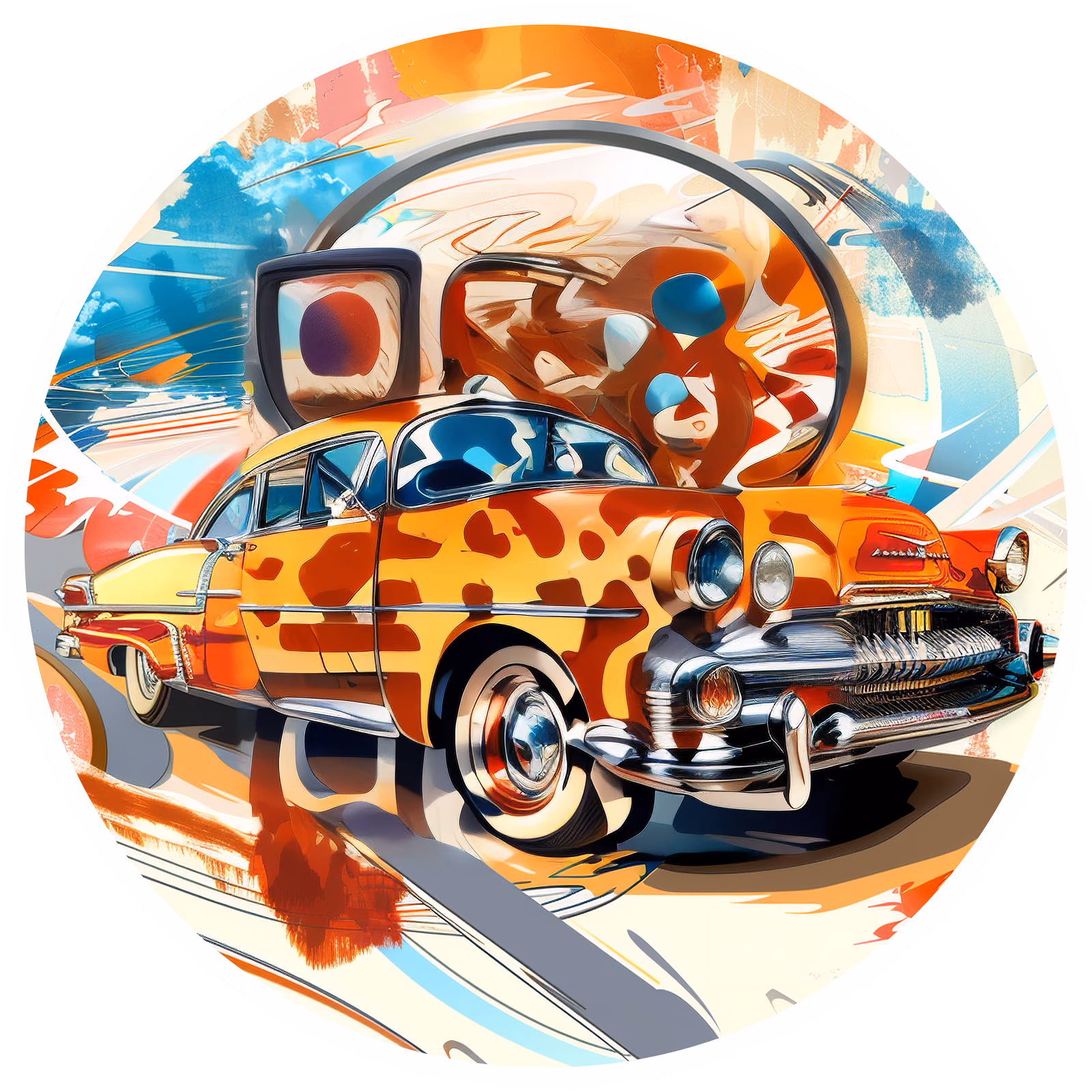 Ретро-автомобиль с плавниками: абстрактный QR-код для стикеров — изображение 1