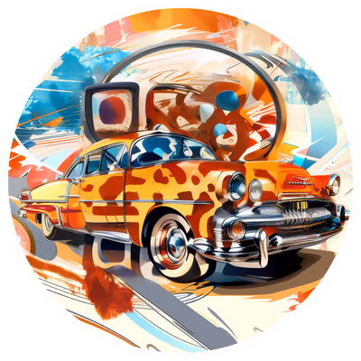 Ретро-автомобиль с плавниками: абстрактный QR-код для стикеров — изображение 1