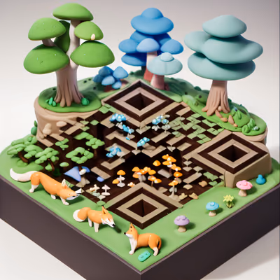 Clay Fox Forest Diorama QR Code Art — image 1