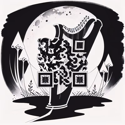 Арфистка при луне: рисунок тушью, QR-код для постеров — изображение 1