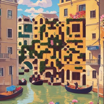 Venice Canal Gondolas Vector QR Code for Posters