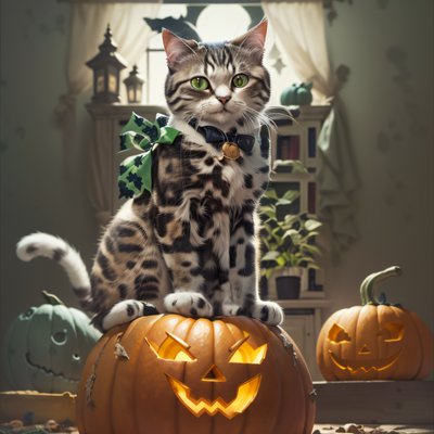 Tabby Cat Jack-o'-Lantern Painting QR Code for Posters