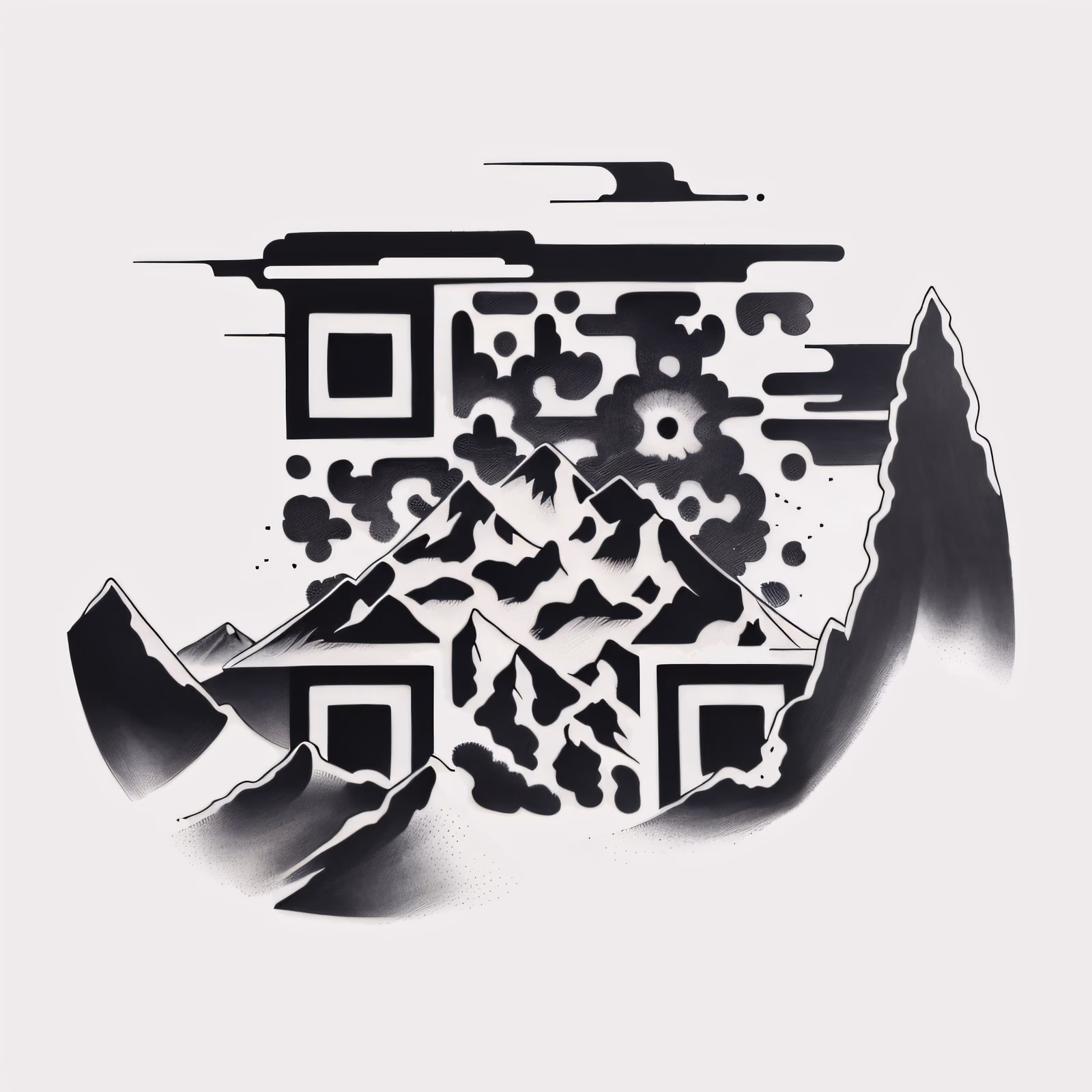 Рассвет в горах: тату тушью, QR-код для временных татуировок — изображение 1