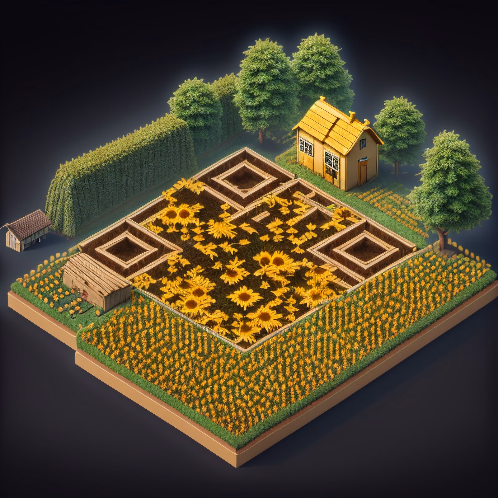 Isometric Sunflower Farmstead QR Code for Packaging — image 1