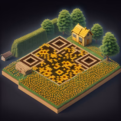 Isometric Sunflower Farmstead QR Code for Packaging — image 1