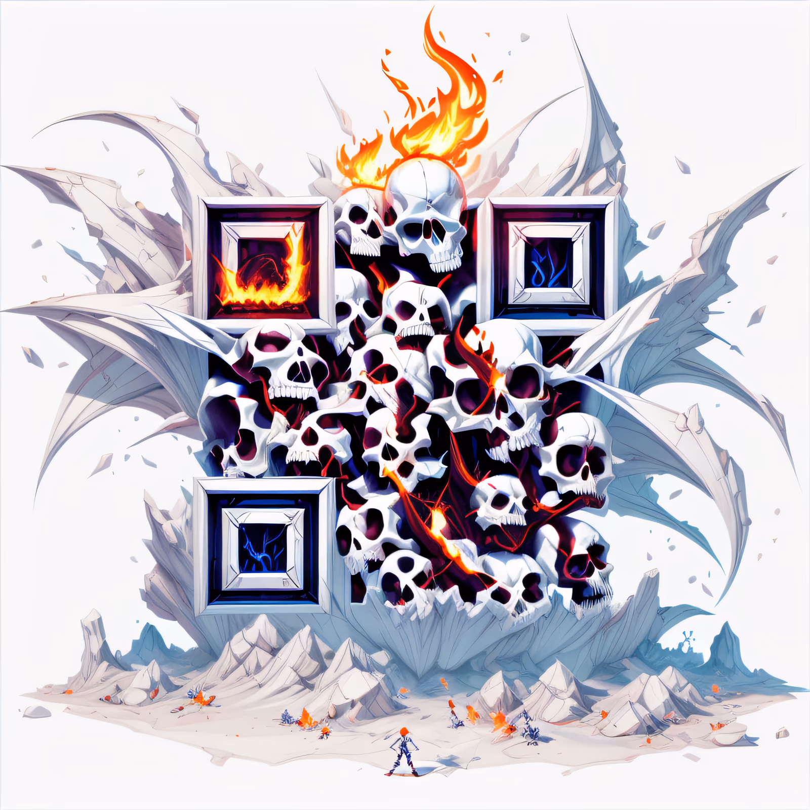 Куча горящих черепов, игровой QR-код для плакатов — изображение 1