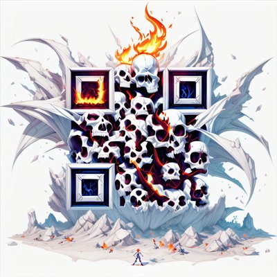 Flaming Skull Pile Game Art QR Code for Posters