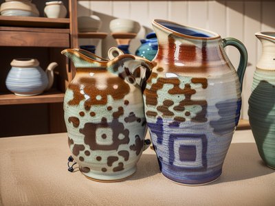 Glazed Ceramic Jugs Pottery Photo QR Code Art