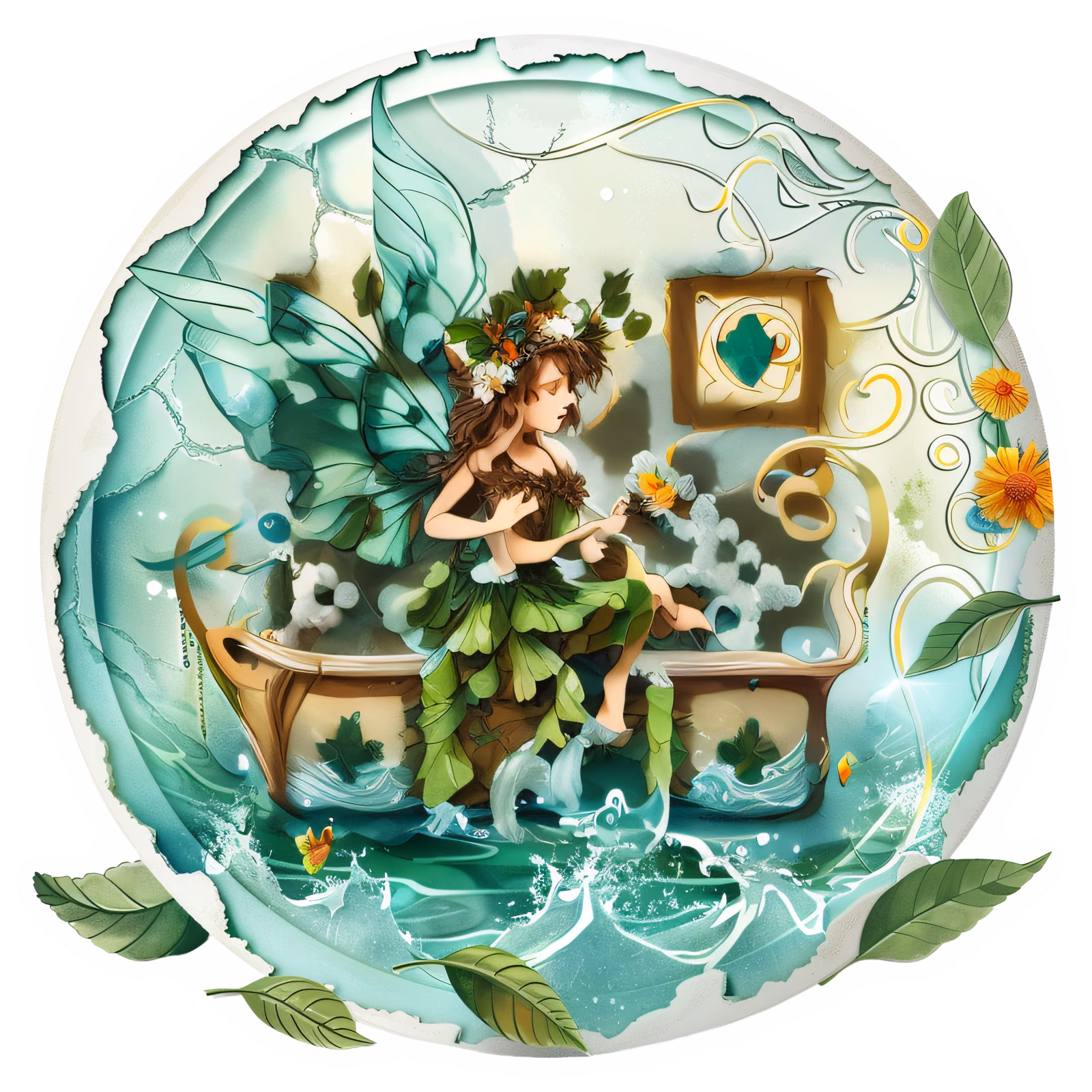 Fairy in Bathtub Papercut QR Code for Stickers — image 1