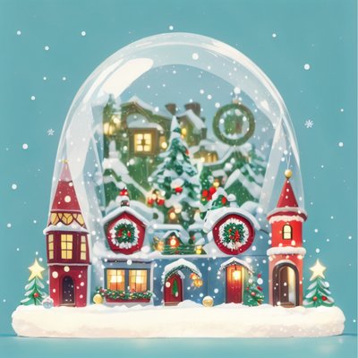 Snow Globe Christmas Village QR Code for Greeting Cards