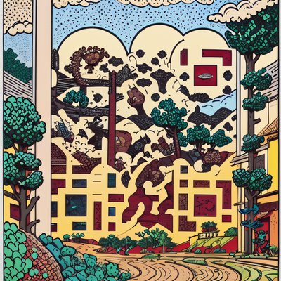 Comic Panel Landscape with Trees QR Code for Posters