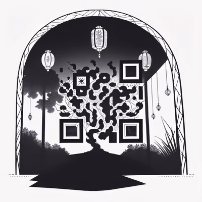 Арка с фонарями в туше: QR-код как рисунок — изображение 1