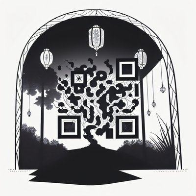 Lantern Archway Ink Drawing QR Code Art
