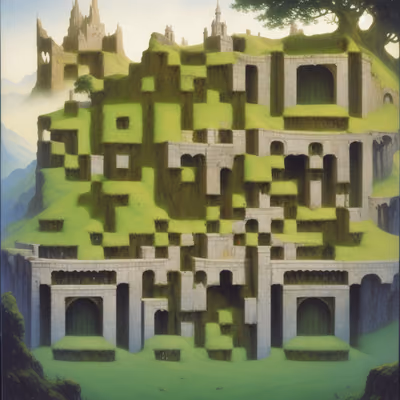 苔藓石堡奇幻二维码艺术 — 图片 1