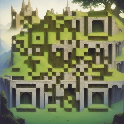 Mossy Stone Castle Fantasy QR Code Art