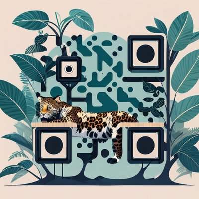 Leopard in Jungle Flat Vector QR Code for Posters