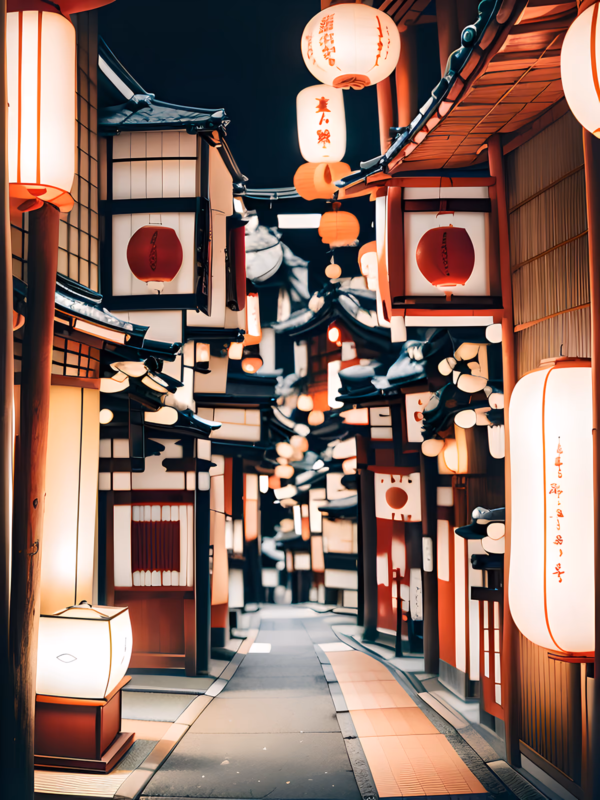 Japanese Lantern Alley Night Photo QR Code for Posters — image 1