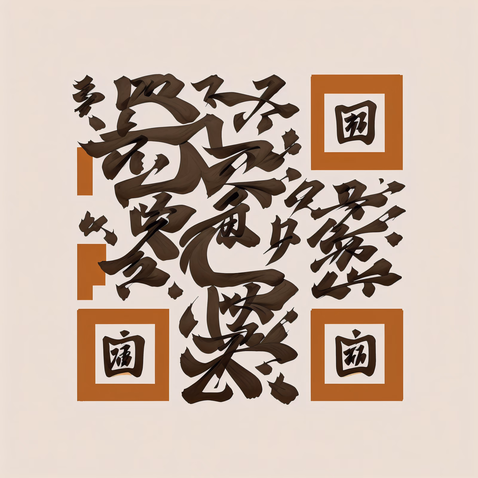 毛笔书法汉字水墨二维码艺术 — 图片 1