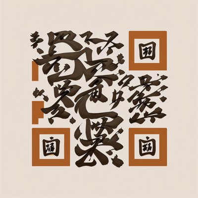 Brush Calligraphy Characters Ink QR Code Art