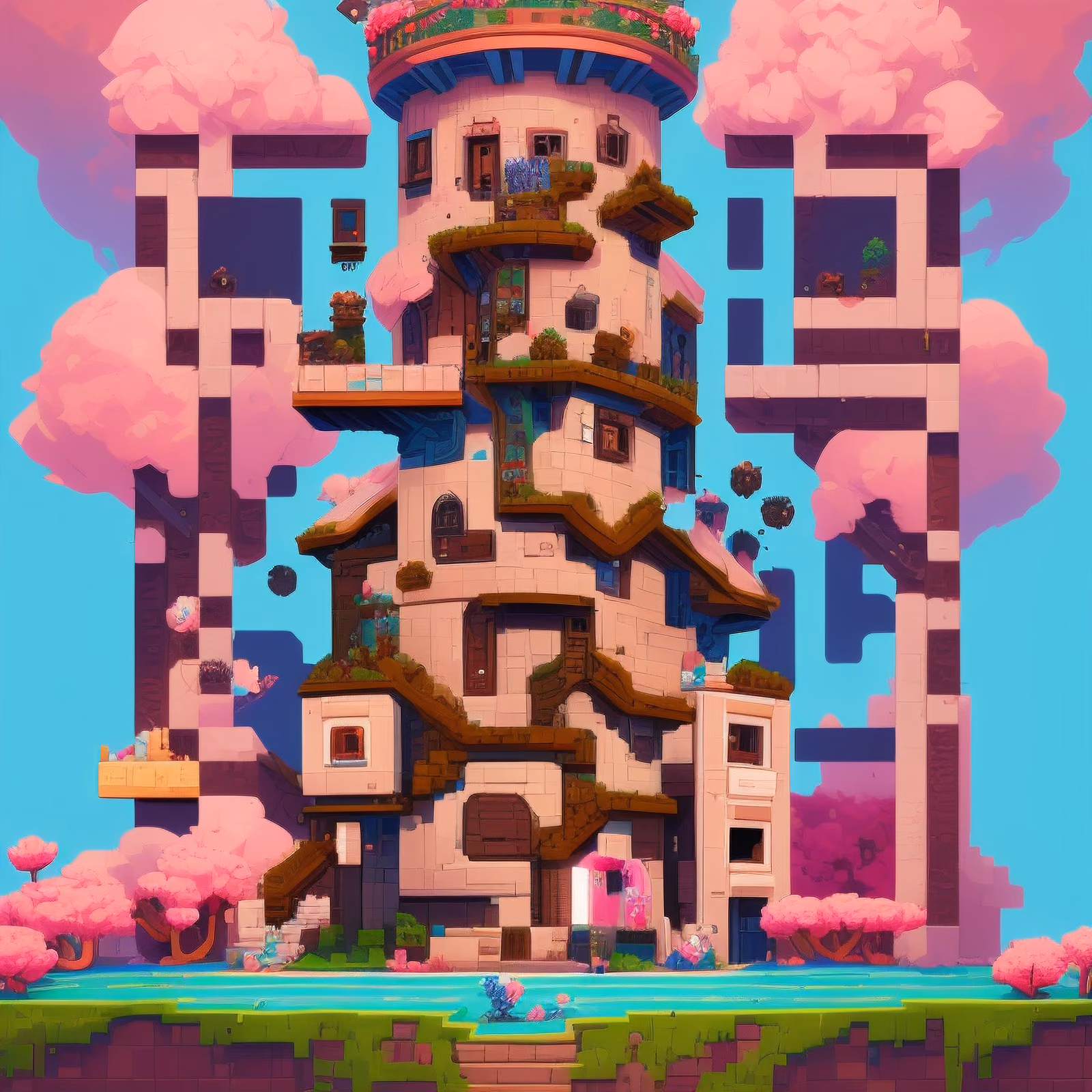 Pixel Art Blossom Tower QR Code for Posters — image 1