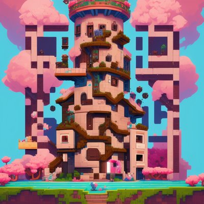Pixel Art Blossom Tower QR Code for Posters