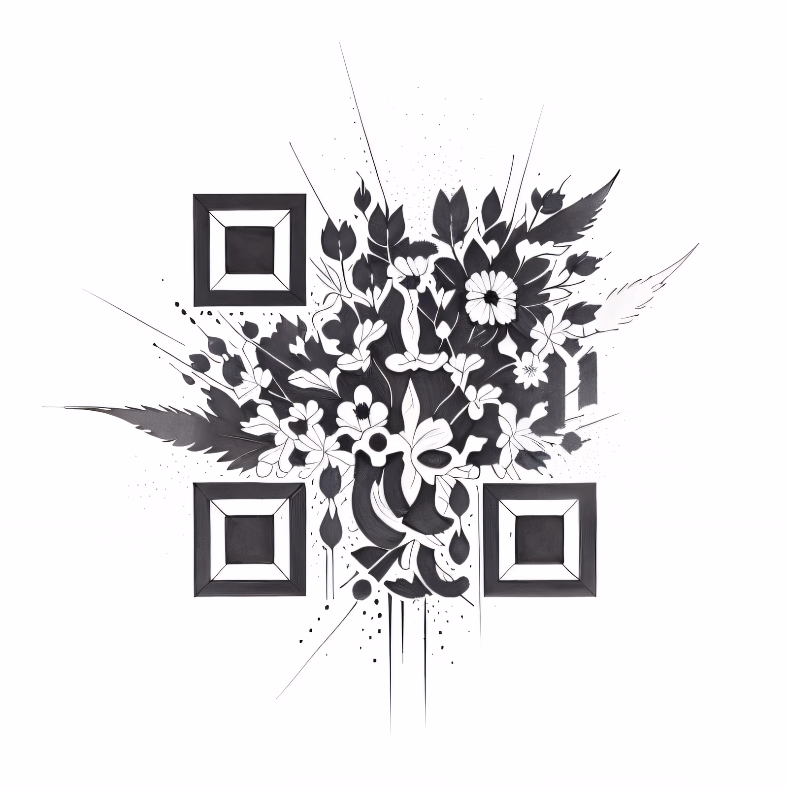 Black Floral Ink Tattoo QR Code for Temporary Tattoos — image 1