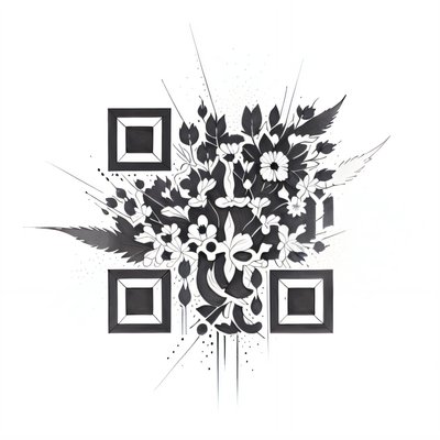 Цветочная татуировка чёрной тушью: QR-код для временных тату