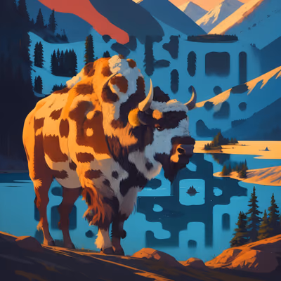Bison Mountain Lake Vector QR Code for Posters — image 1