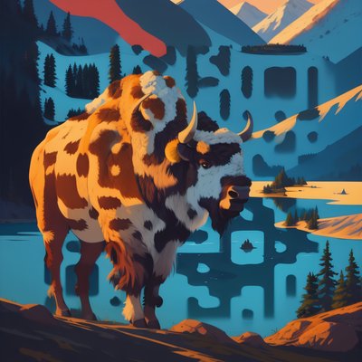 Bison Mountain Lake Vector QR Code for Posters