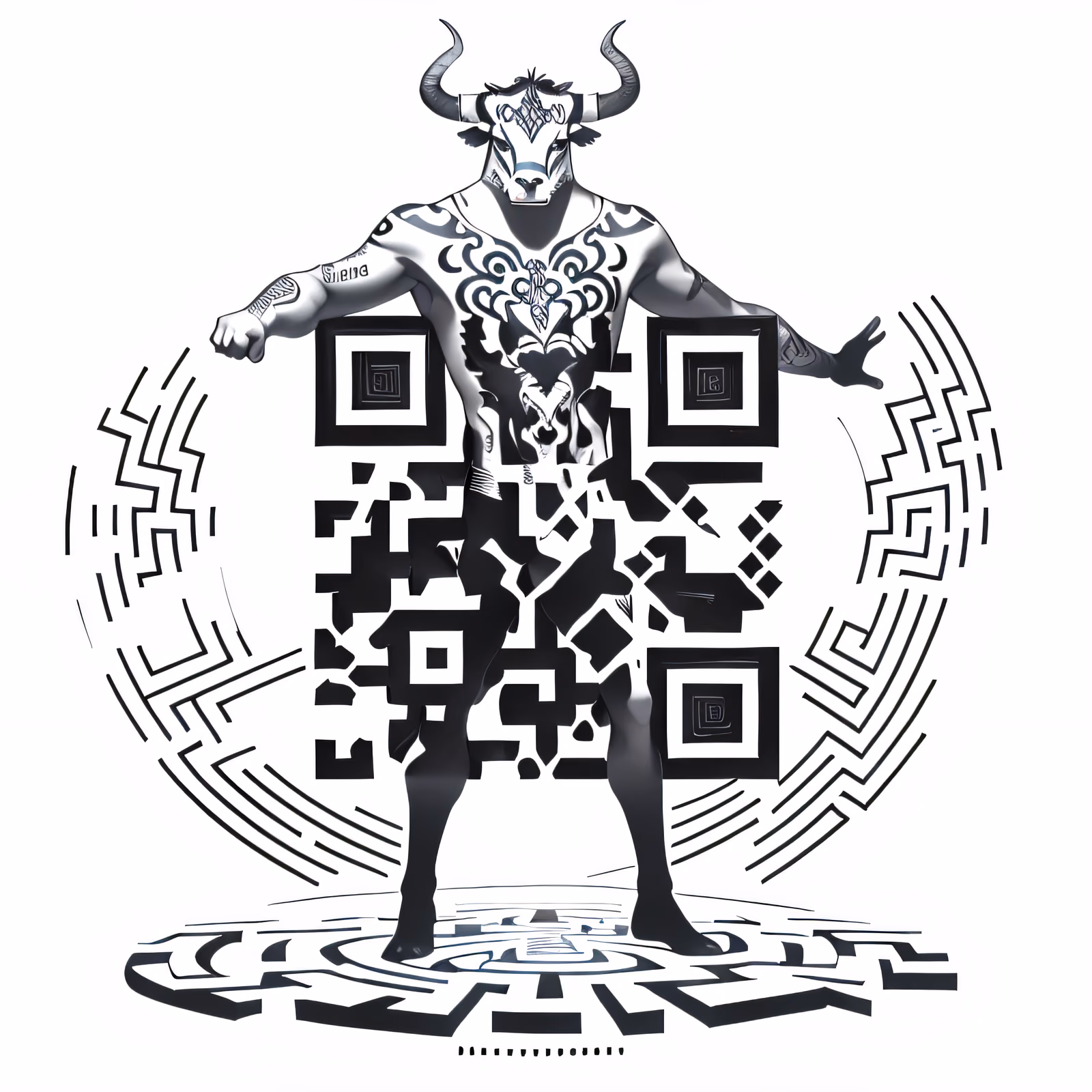 Минотавр в лабиринте, стиль тату: QR-код для временных тату — изображение 1