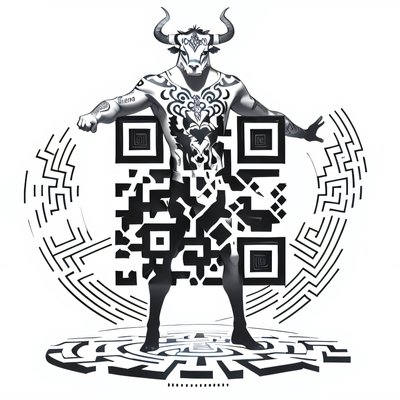 Minotaur Maze Tattoo Style QR Code for Temporary Tattoos