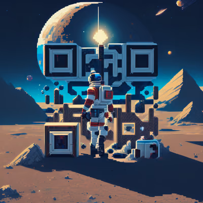 Pixel Astronaut on Alien Planet Outer Space QR Code for Posters — image 1