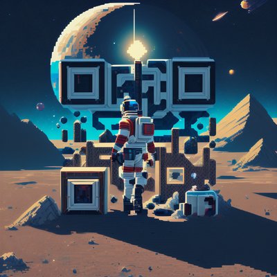 Pixel Astronaut on Alien Planet Outer Space QR Code for Posters