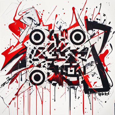 Красно-чёрные брызги граффити: QR-код для постеров