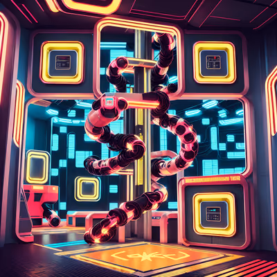 Retrofuturist Cargo Elevator Neon QR Code Art — image 1