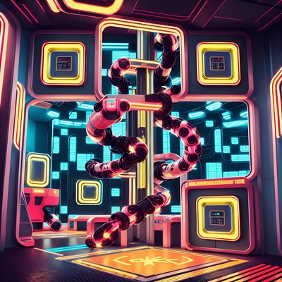 Ретрофутуристический грузовой лифт с неоном: QR-код