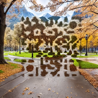 秋日公园小径写实二维码艺术 — 图片 1