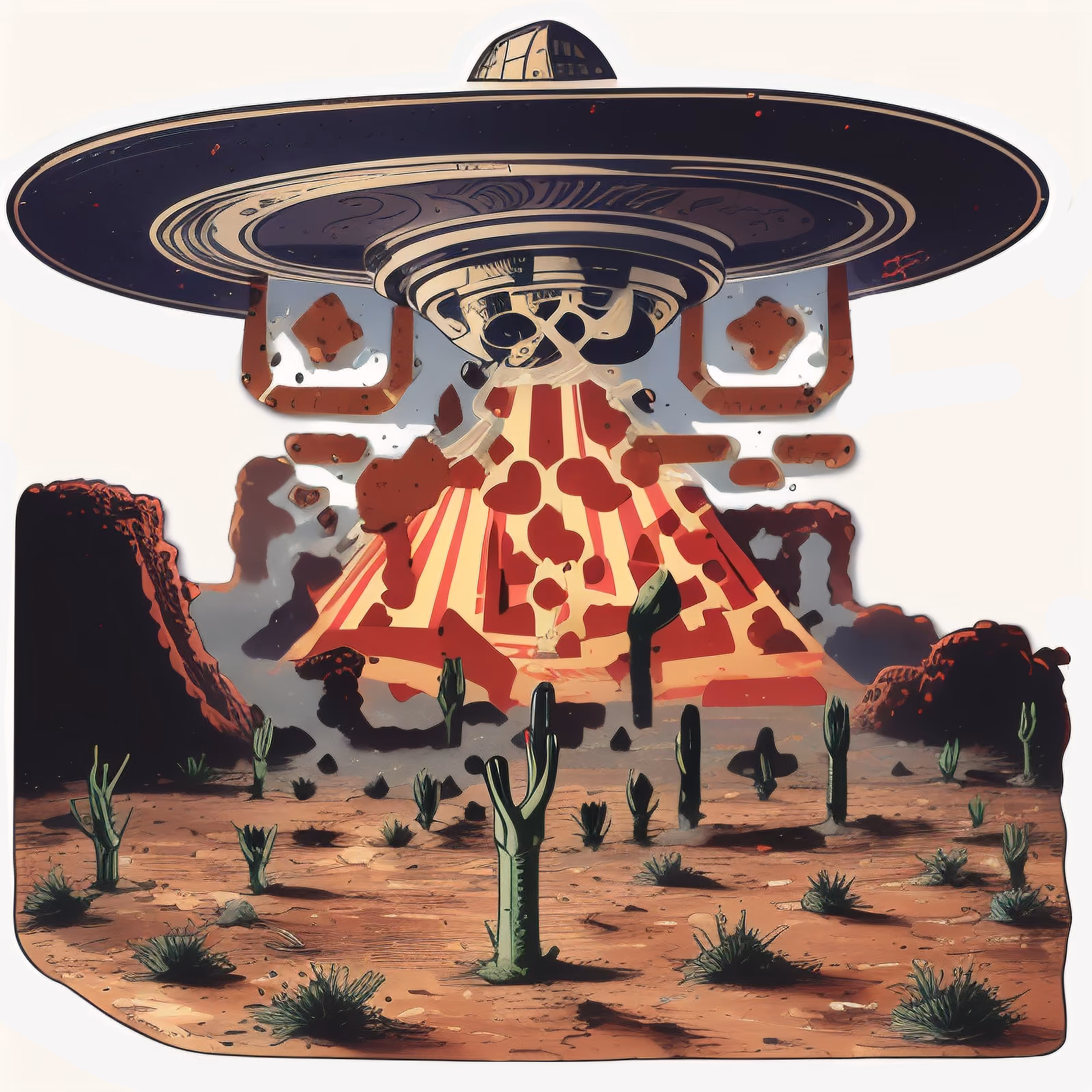 Alien Abduction Desert UFO Comic QR Code for Stickers — image 1